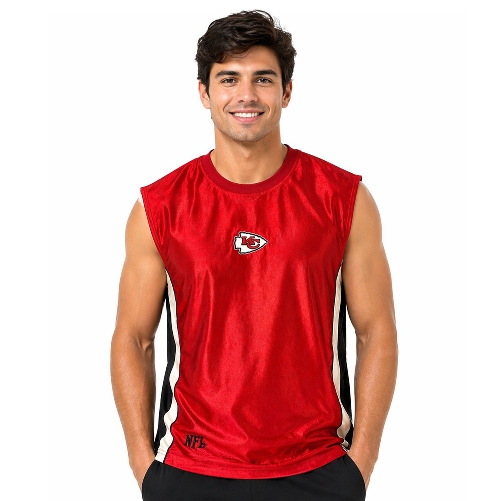NFL Sleeveless Jersey Tank L Red Kansas City Chiefs Embroidered Logo Mesh‎ Side
